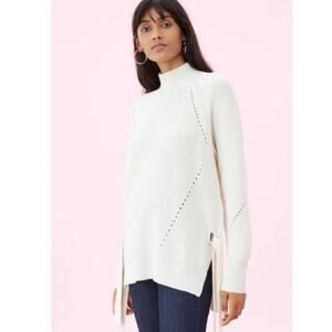 Rebecca Taylor Turtleneck Rib Knit Side Tie Sweater
